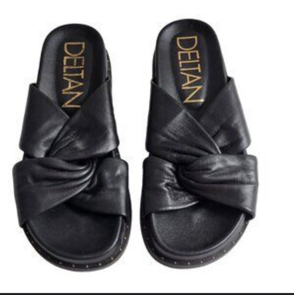 Deltan Anaya black twist band slides sandals sz 8